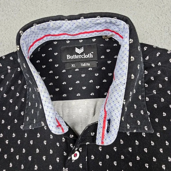 Buttercloth XLT Tall Fit Micro Sailboat Print Shirt Black Flip Cuff Button Up - Picture 3 of 6